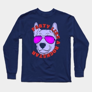 Party Like a Rockstar Dog Synthwave Retro Long Sleeve T-Shirt